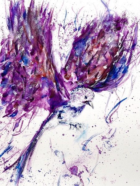 Bird in Flight Deep Purple & Blue by Debbie Arsenault
