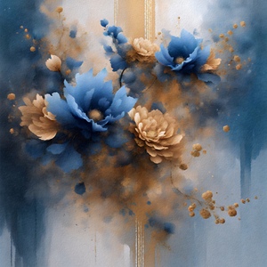 Blue and Golden Flowers Abstract 