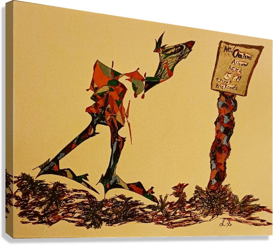 20221127 181637 creature reading sign Canvas Print