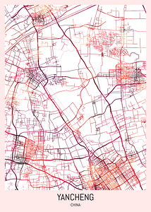 Yancheng China City Downtown Street Map