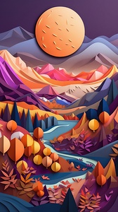 Mountains landscape with sun