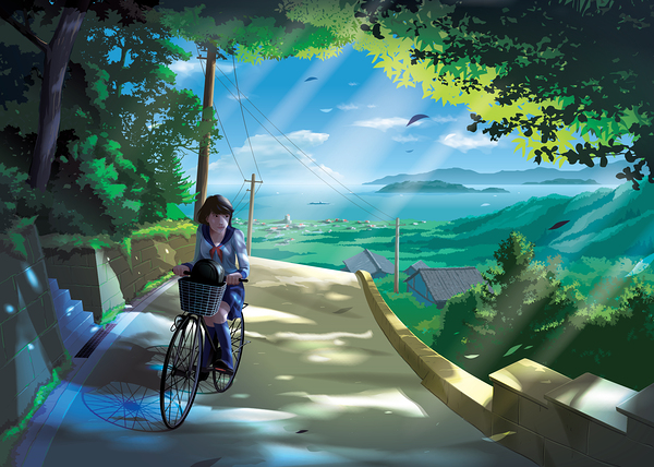 Girl riding a bicycle by Point Art