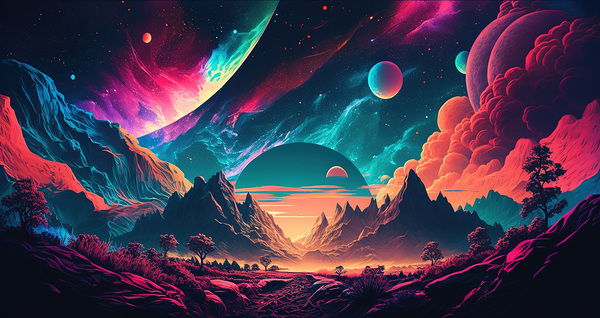 Alien planet landscape background Print