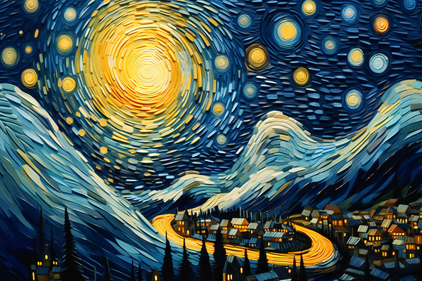 Cityscape with Moonlight Print