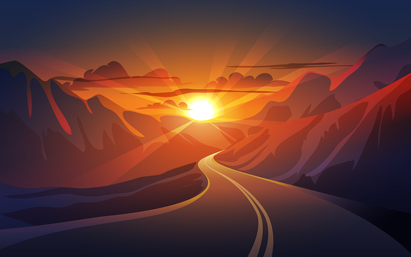 Sunset in mountains Print