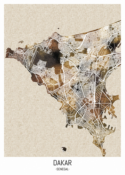Dakar Senegal City Road Map by Point Art