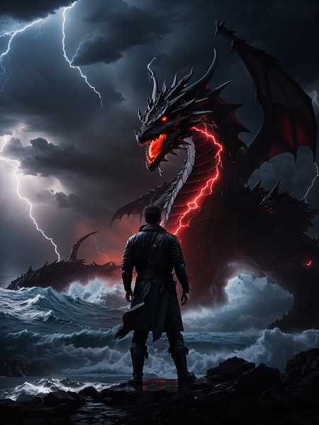 Fighter is challenging a dragon by Point Art
