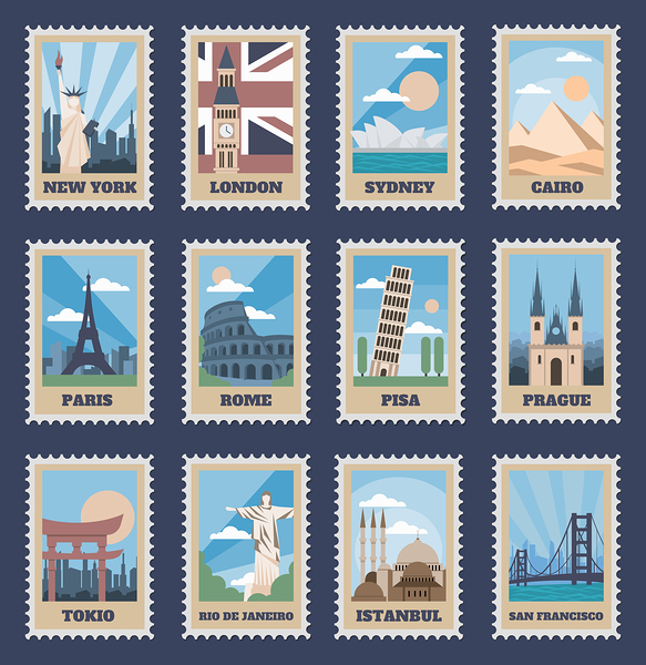 Travel postage stamps by Point Art