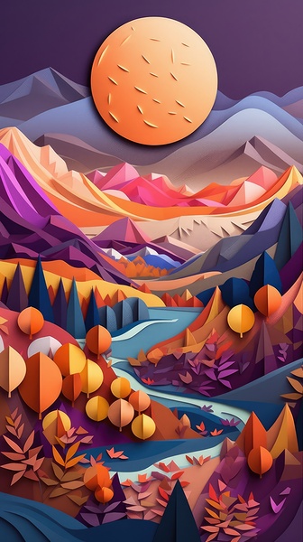 Mountains landscape with sun by Point Art
