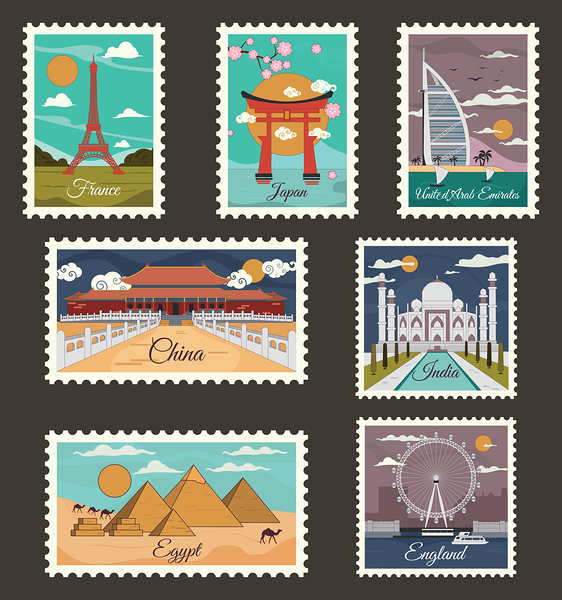 Stamp with Cartoon Landmark by Point Art