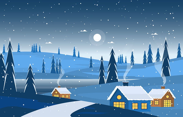 Winter Night Scene with Trees by Point Art