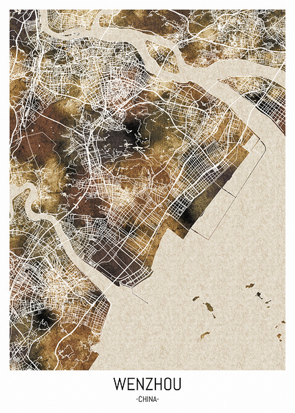 Wenzhou China City Road Map by Point Art