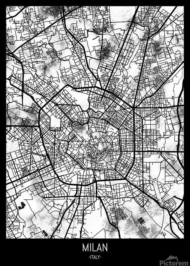 Milan Italy Map by Point Art Wall Art