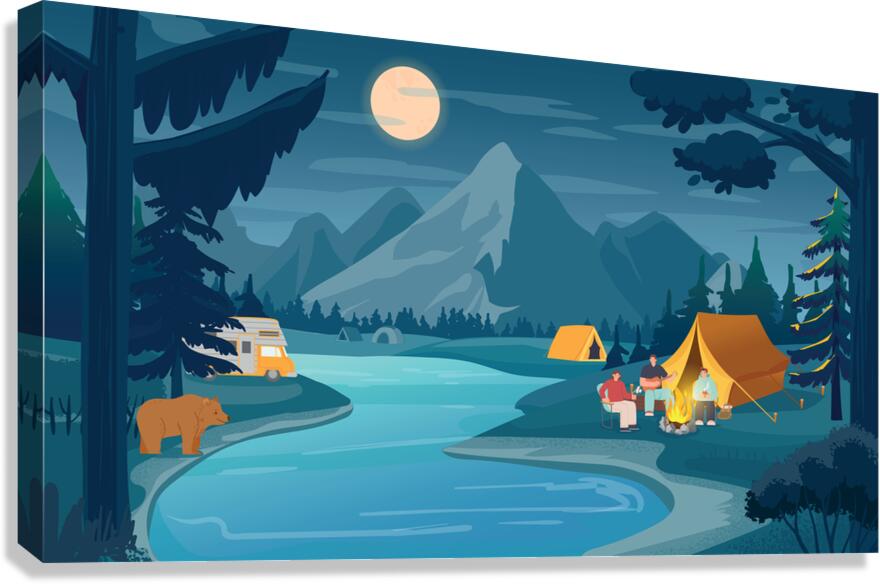 Mountain night camping Canvas Print
