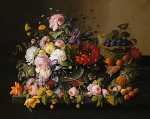 Still Life. Flowers and Fruit [1850–55] by Severin Roesen [1816–1872]