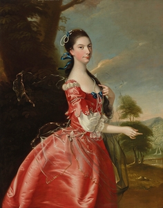 Portrait of Miss Ann Carver before a landscape by Joseph Wright of Derby [1734–1797]
