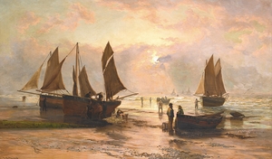 ‘morning’ Hastings Beach by Thomas Rose Miles [active 1869–1910]