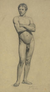 Männlicher Akademieakt mit verschränkten Armen [Male Academy Nude with Crossed Arms] by Gustav Klimt [1862–1918]