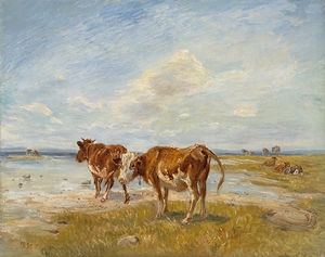 Cows On The Beach. Sketch by Theodor Philipsen [1840–1920]