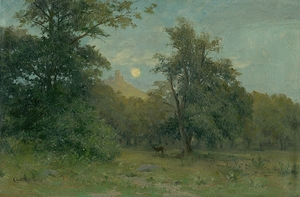 Moonlit Landscape With Hrad Slanec [1896] by Ľudovít Čordák [1865–1937]