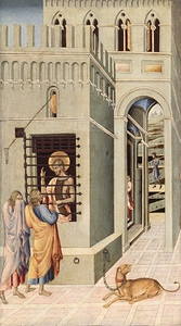Saint John the Baptist in Prison Visited by Two Disciples [1455–60] by Giovanni di Paolo [c. 1403–1482]