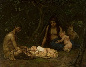 Satyr’s family [bringing up of Zeus] [1886] by Hans Thoma [1839–1924]