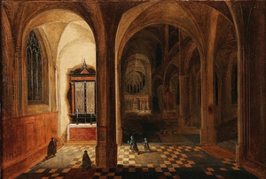 A church interior with worshippers at prayer by Pieter Neeffs the younger [1620–1675]