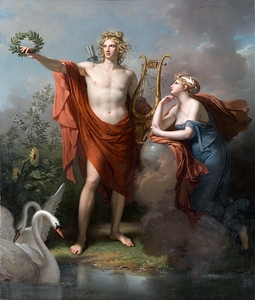 Apollo. God of Light. Eloquence. Poetry and The Fine Arts With Urania. Muse of Astronomy [1798] by Charles Meynier [1768–1832]
