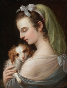 A Woman With A King Charles Spaniel by German School [16th–20th Century]