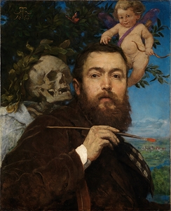 Self–portrait with Cupid and Death [ca 1875] by Hans Thoma [1839–1924]