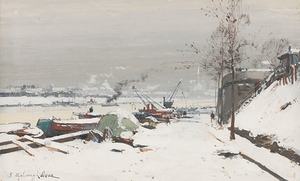 Quai De Bercy Sous La Neige by Eugène Galien–Laloue [1854–1941]