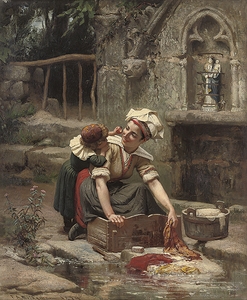 Mother’s little helper [1874] by Frederick Arthur Bridgman [1847–1928]