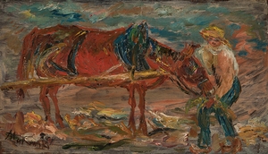 Feeding a horse [1914] by Tadeusz Makowski [1882–1932]