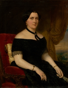 Portrait of a Woman in a Velvet Armchair [1854] by Miklós Barabás [1810–1898]