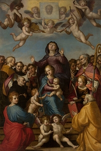 St. Anne with Virgin Mary and Child Jesus and saints in adoration by Anonymous