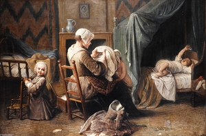 Une chambre où une servante habille des enfants [1750] by Pierre Louis Dumesnil the Younger [1698–1781]