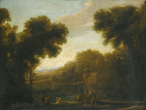 A River Landscape With Travellers On The Bank by Claude Lorrain [1604–1682]