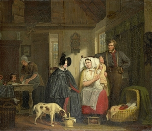 Visit to a New Mother [1835] by Moritz Calisch [1819–1870]