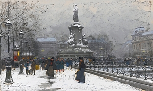La Place De La République [Neige] by Eugène Galien–Laloue [1854–1941]