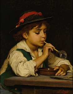 Blowing Bubbles by Luigi Bechi [1830–1919]