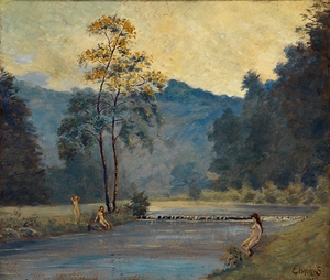 Three Girls and River [1907] by Louis Michel Eilshemius [1864–1941]
