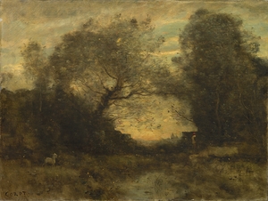 The Pond at the Entrance of the Woods [c. 1860–1875] by Jean–Baptiste–Camille Corot [1796–1875]