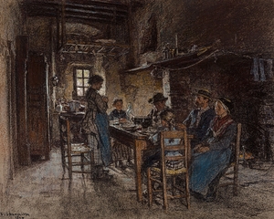 La bénédicité au Chaussin près de Vichy [The blessing at Chaussin near Vichy] [1897] by Léon Augustin Lhermitte [1844–1925]