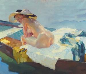 Im Kahn [The Rowboat] by Leo Putz [1869–1940]