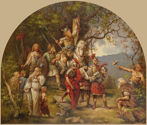 Gefangene Römer und Germanen by Daniel Hock [1858–1934]