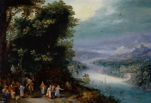 Wooded River Valley with Road [1602] by Jan Brueghel The Elder [1568–1625]