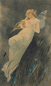 Elfe mit Irisblüten [Ca. 1885–1890] by Alphonse Mucha [1860–1939]