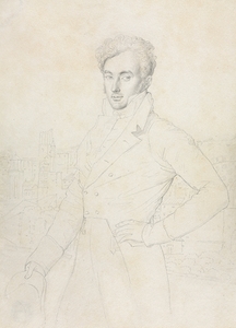 Portrait of a Young Man Standing on the Quirinal with the Turris Comitum in the Background [1800s] by Jean Auguste Dominique Ingres [1780–1867]
