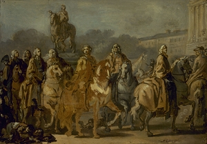 Inauguration de la statue de Louis XV. Sur la place du même nom. Par le corps de la Ville de Paris. Le 20 juin 1763 [1763] by Joseph–Marie Vien [1716–1809]