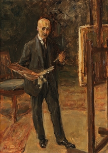 Selbstbildnis im Anzug vor der Staffelei. Ganzfigur [1923] by Max Liebermann [1847–1935]